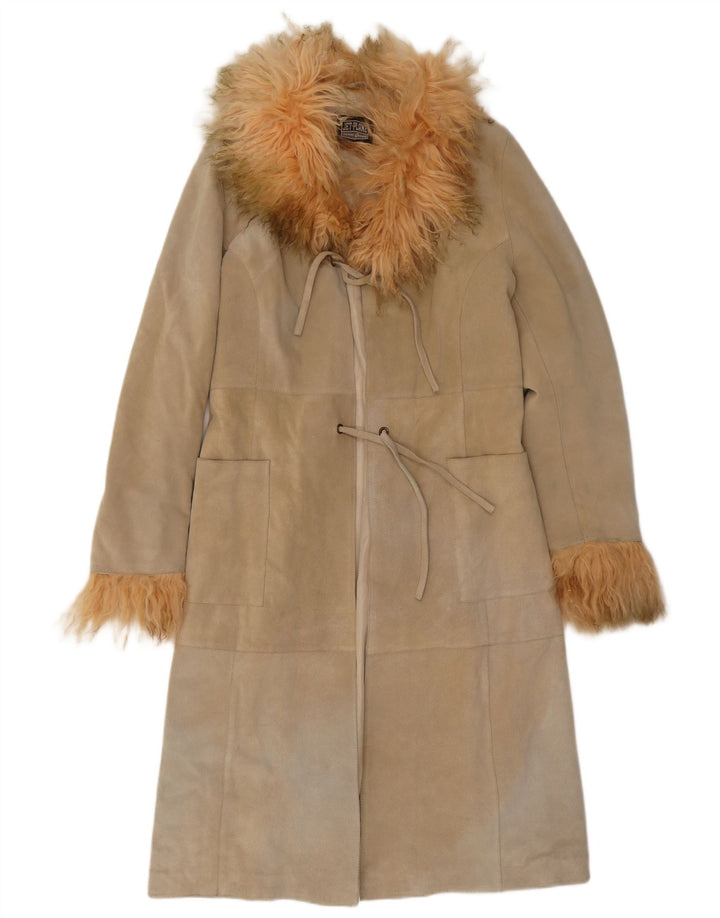Jet Plane Dame Ruskind Overfrakke IT 42 Medium Beige Læder
