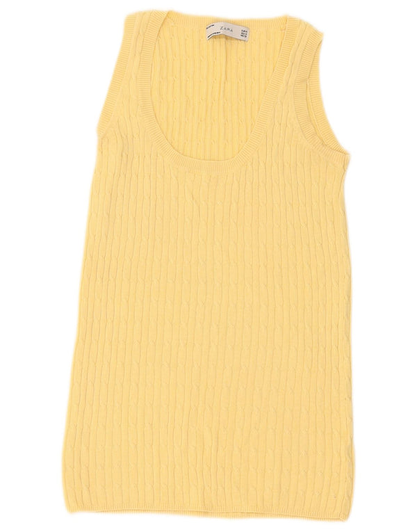 Zara Dame Vest Tank Top UK 12 Medium Gul Bomuld