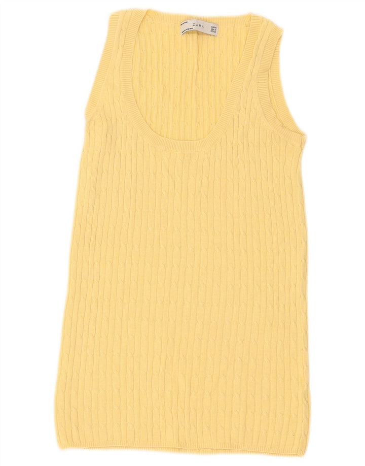 Zara Dame Vest Tank Top UK 12 Medium Gul Bomuld