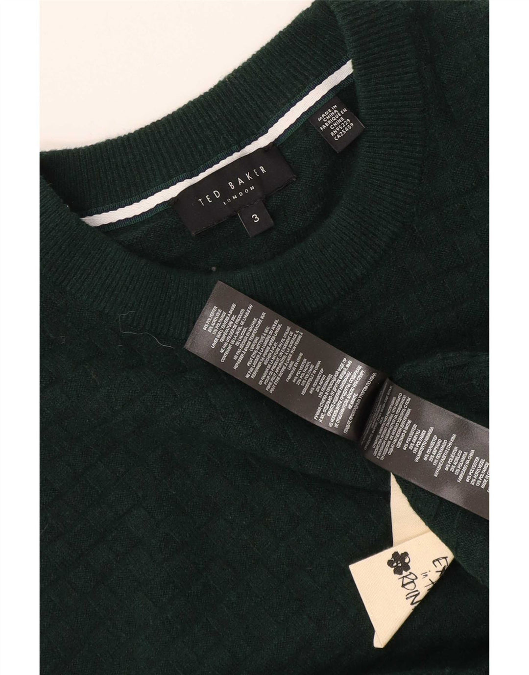Ted Baker Herre Crew Neck Jumper Sweater Størrelse 3 Medium Green Polyester