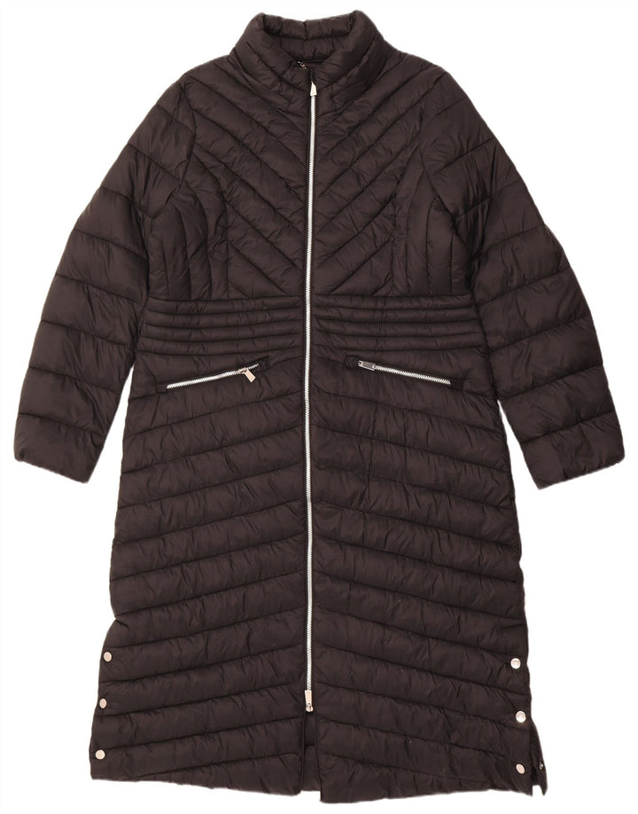 Karen Millen Dame Polstret Frakke UK 14 Stor Sort Nylon