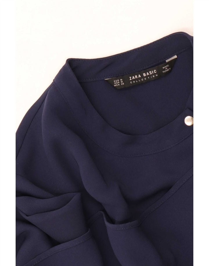 Zara Dame Langærmet Bluse Top UK 12 Medium Navy Blue
