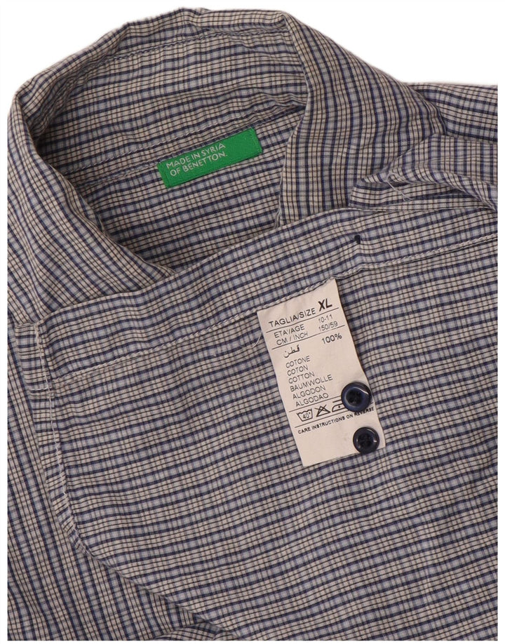 Benetton drengeskjorte 10-11 år XL Blue Gingham Cotton