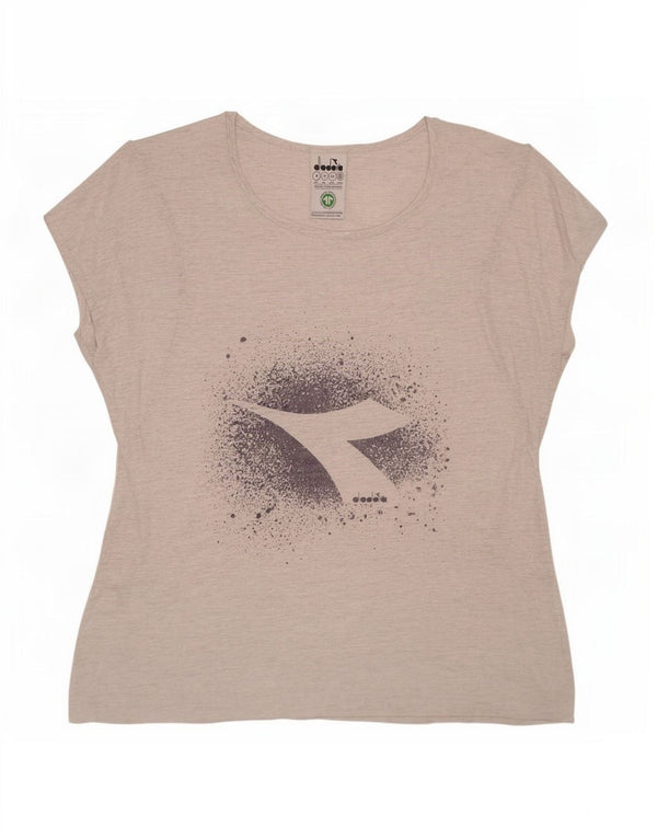 Diadora Dame Oversized grafisk T-shirt Top UK 10 Små Grå Flecked