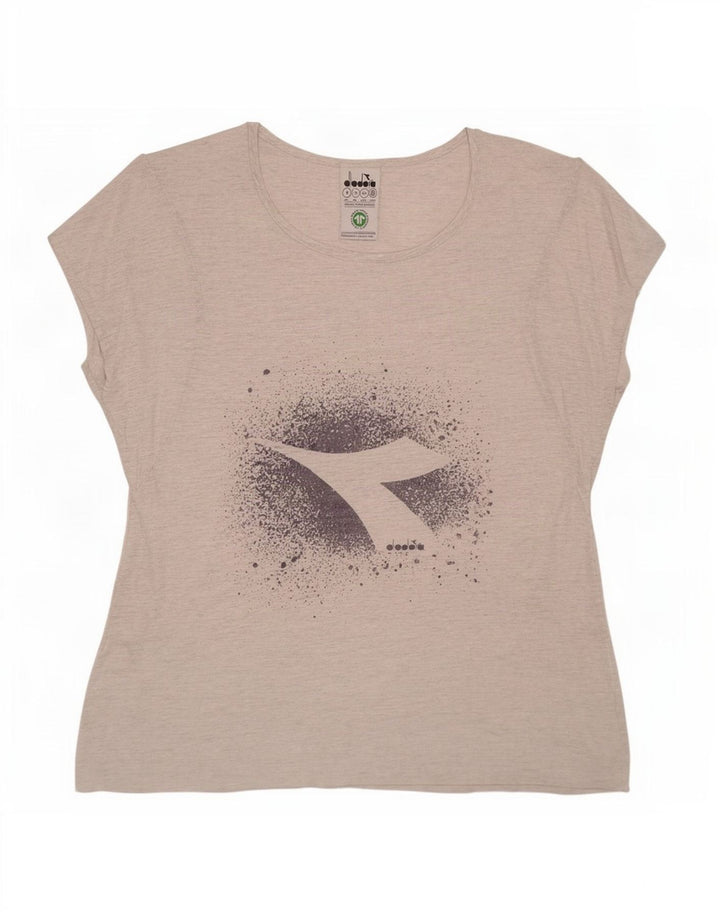 Diadora Dame Oversized grafisk T-shirt Top UK 10 Små Grå Flecked