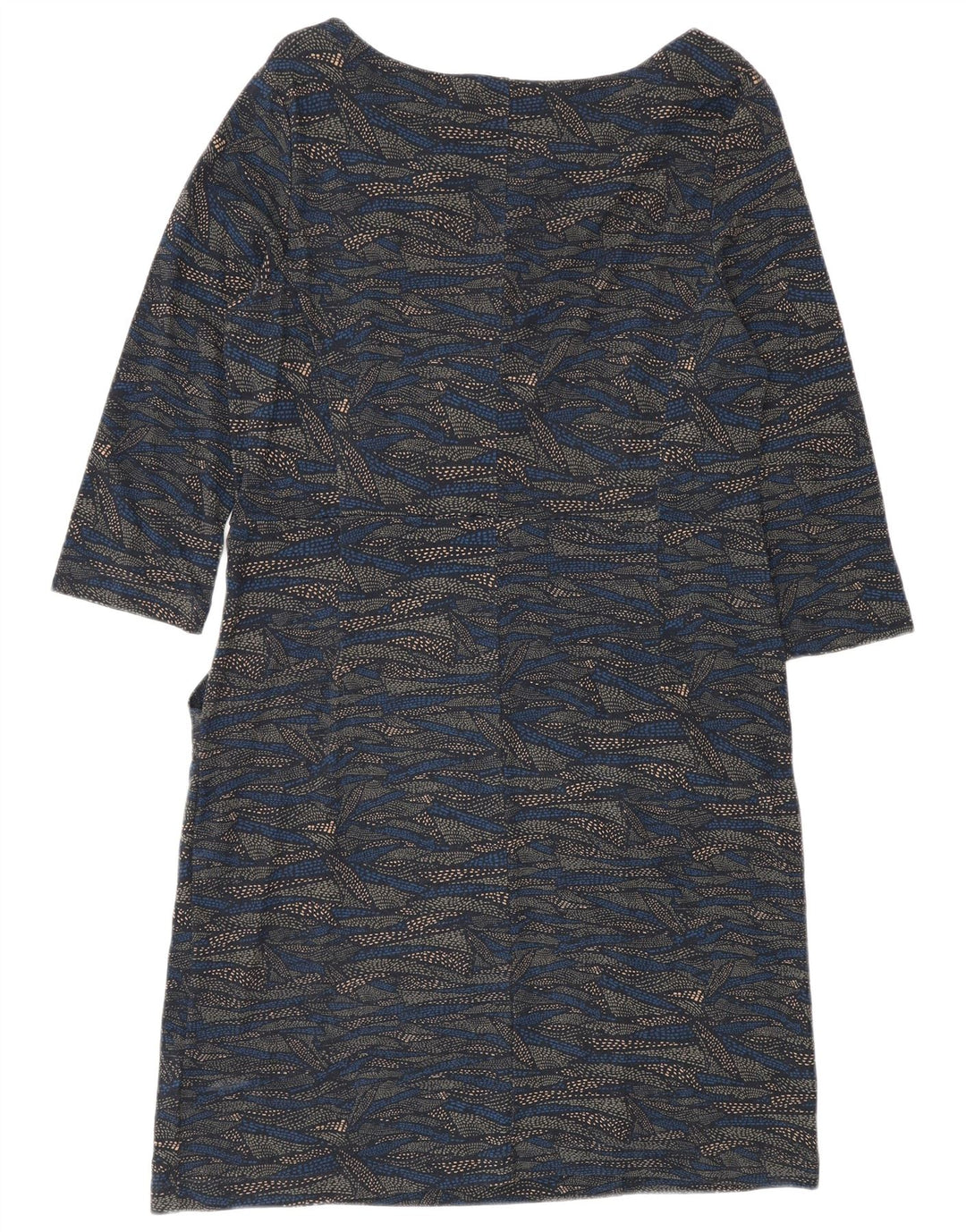 White Stuff Kvinders abstrakt mønster 3/4 ærme Basic Dress UK 14 Large Blue