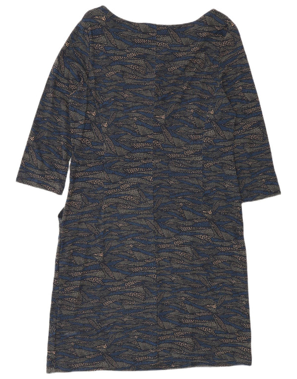 White Stuff Kvinders abstrakt mønster 3/4 ærme Basic Dress UK 14 Large Blue