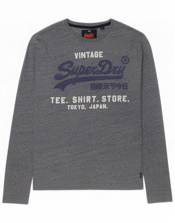 Superdry grafisk top til mænd, langærmet, medium marineblå flækket bomuld