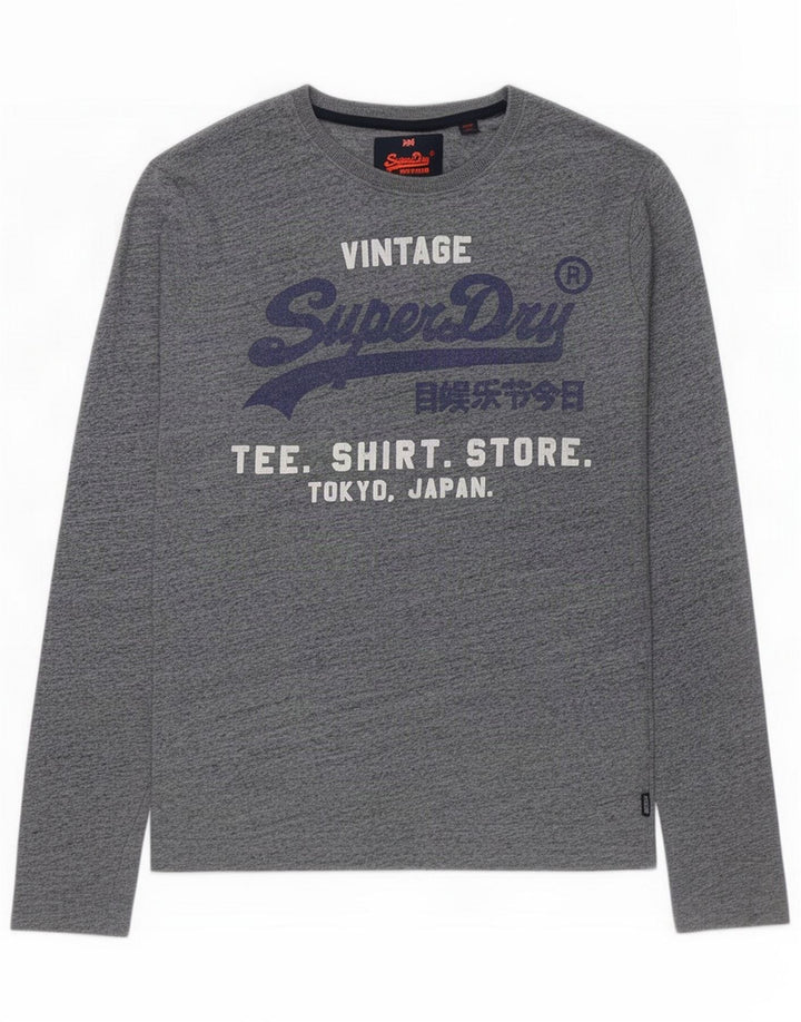 Superdry grafisk top til mænd, langærmet, medium marineblå flækket bomuld
