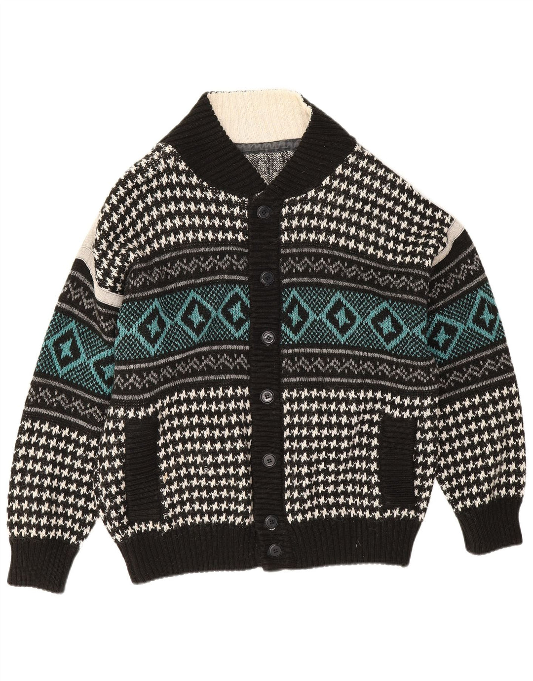 Vintage herre cardigan sweater XL flerfarvet geometrisk