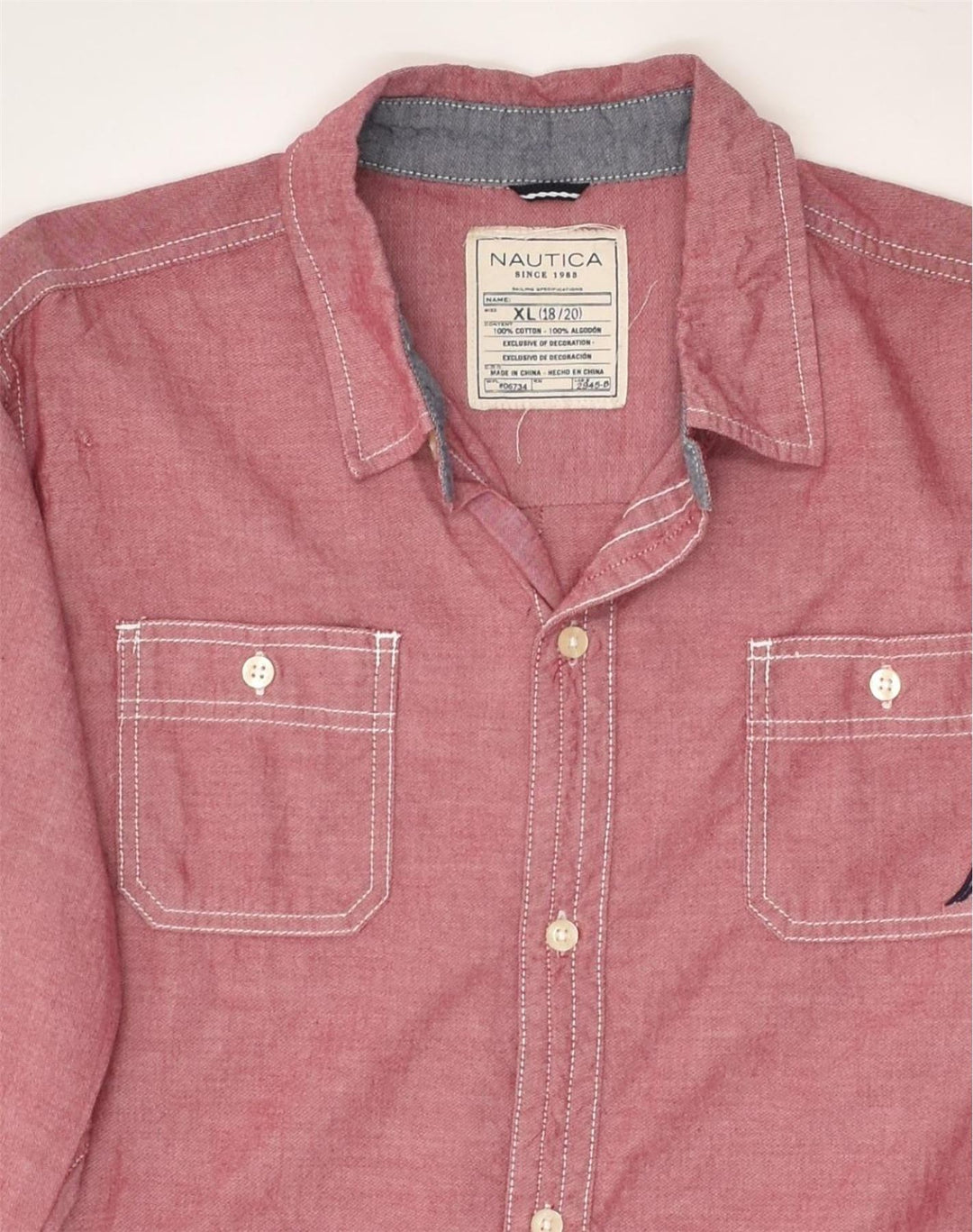 NAUTICA Boys Shirt 15-16 Years XL Red Cotton | Vintage Nautica | Thrift | Second-Hand Nautica | Used Clothing | Messina Hembry 