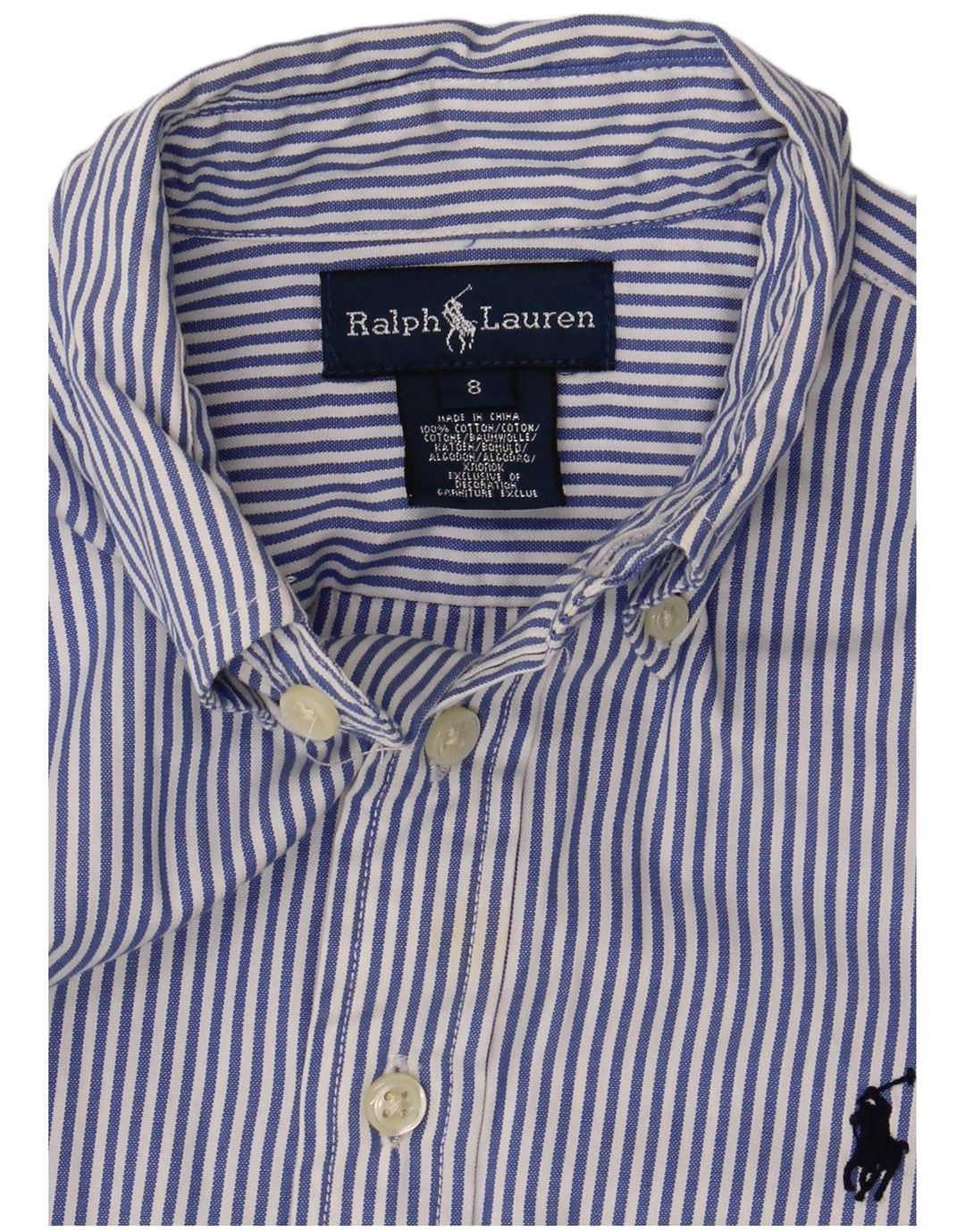 Ralph Lauren drengeskjorte 7-8 år blå stribet bomuld