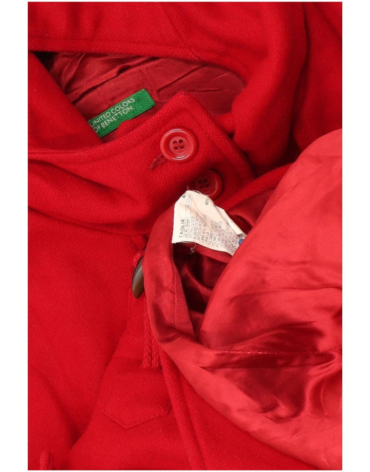 Benetton Dame Hooded Duffel Coat IT 46 Large Red Wool
