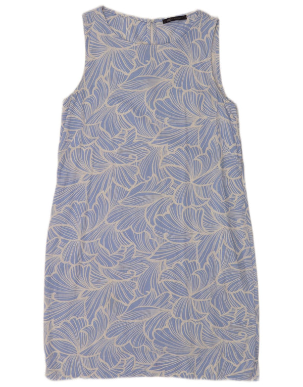 Marks & Spencer Womens Sleeveless Shift Dress UK 10 Small Blue Floral Linen
