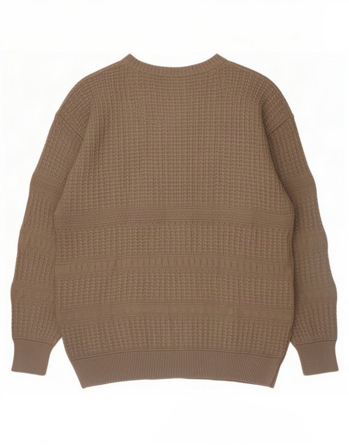 Vintage herre sweater med rund hals, medium beige bomuld