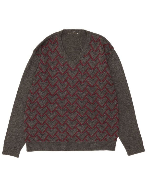 Vintage Herre V-hals sweater Medium Grey Argyle/Diamond Acryl