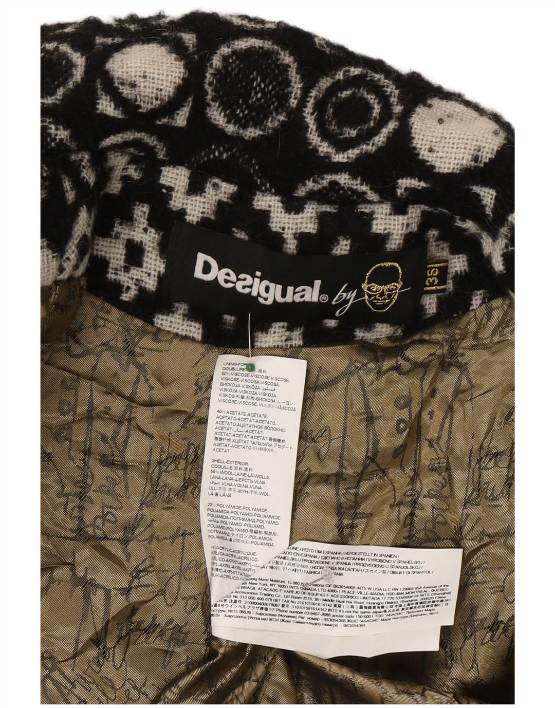 Desigual overfrakke til kvinder EU 36 Lille sort geometrisk viskose