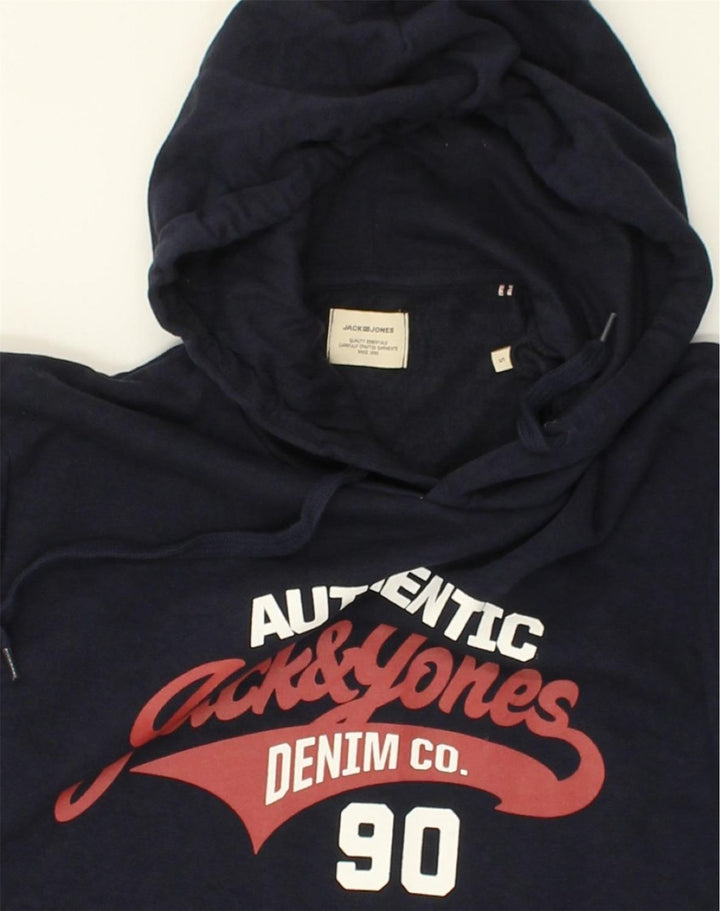JACK & JONES Mens Graphic Hoodie Jumper Small Navy Blue Cotton | Vintage Jack & Jones | Thrift | Second-Hand Jack & Jones | Used Clothing | Messina Hembry 