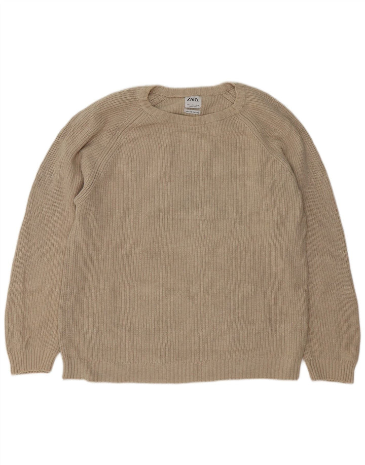 Zara dame sweater med rund hals, stor beige bomuld