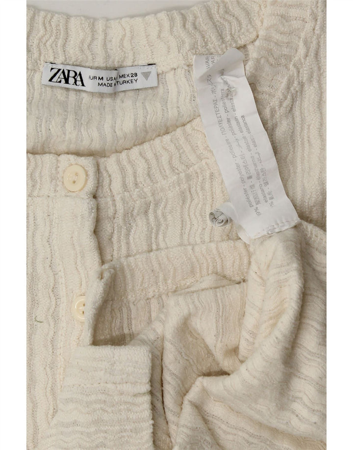 Zara Womens Crop Cardigan Sweater UK 12 Medium Off White Polyester