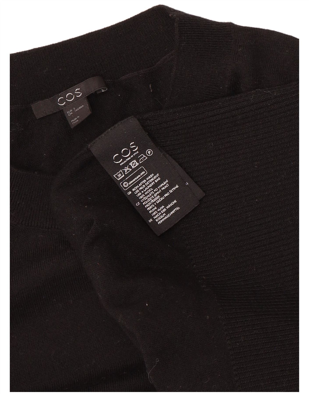 Cos Dame Oversized Crew Neck Jumper Sweater UK 10 Small Black Wool
