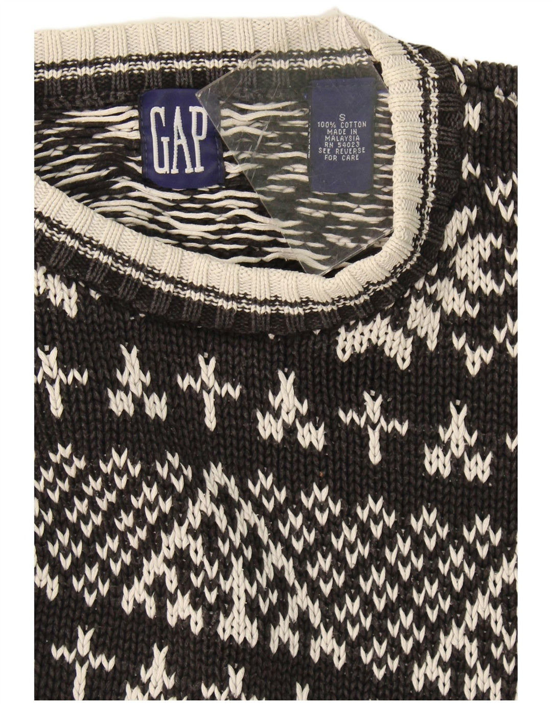 Gap Herre Crew Neck Jumper Sweater Small Black Fair Isle Bomuld