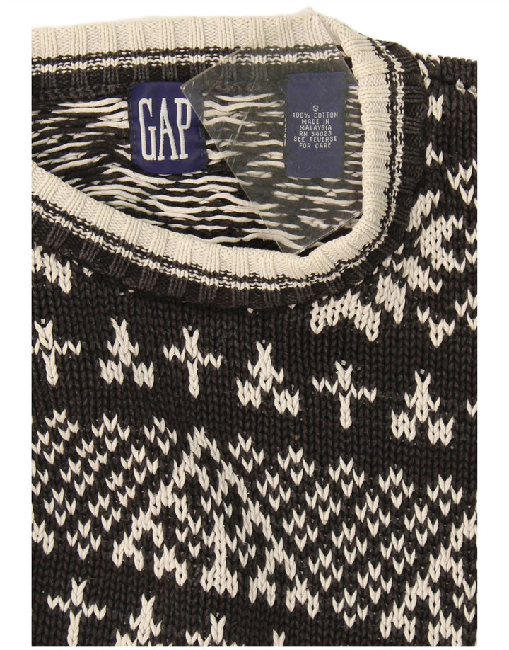 Gap Herre Crew Neck Jumper Sweater Small Black Fair Isle Bomuld