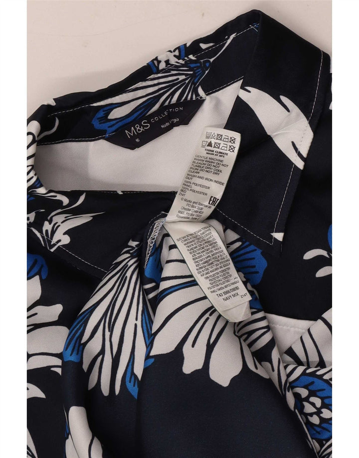 Marks & Spencer Dame Oversized skjortebluse UK 16 Large Navy Blue Floral
