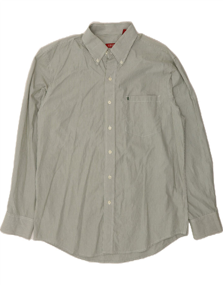 IZOD Mens Shirt Medium Green Pinstripe Cotton Vintage Izod and Second-Hand Izod from Messina Hembry 