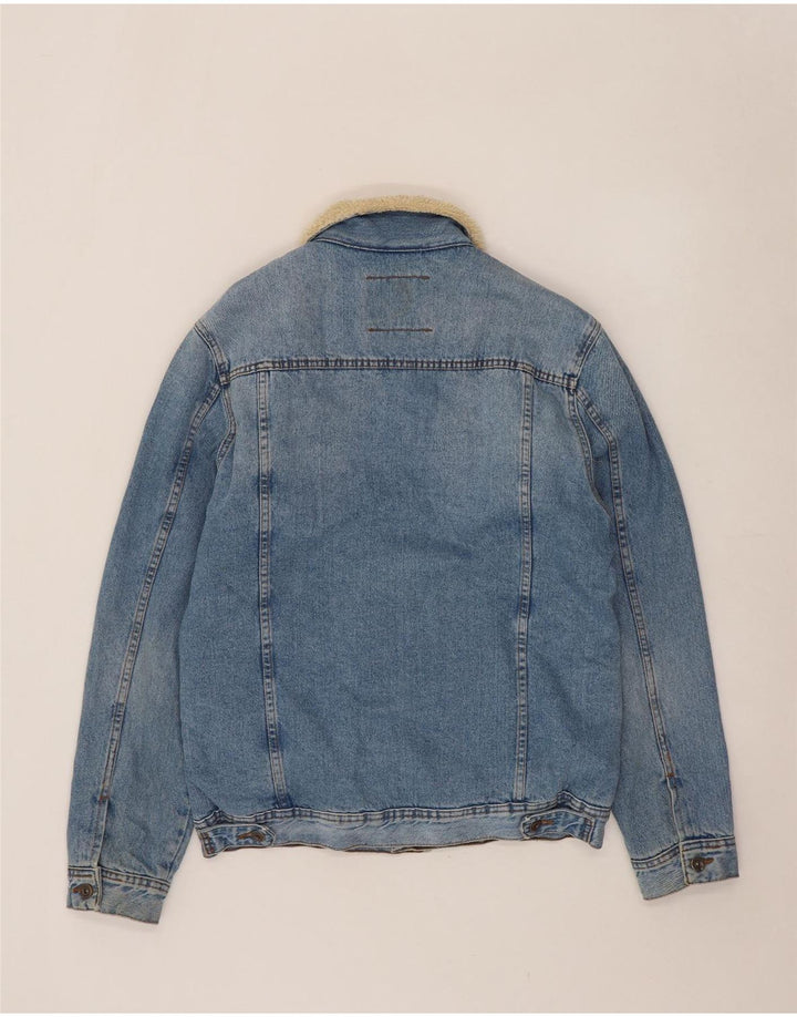 Zara Herre Denim Sherpa Jacket UK 40 Large Blue