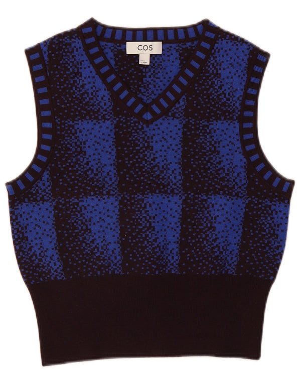 Cos Dame Crop Vest Tank Top UK 6 XS Blue Check Wool