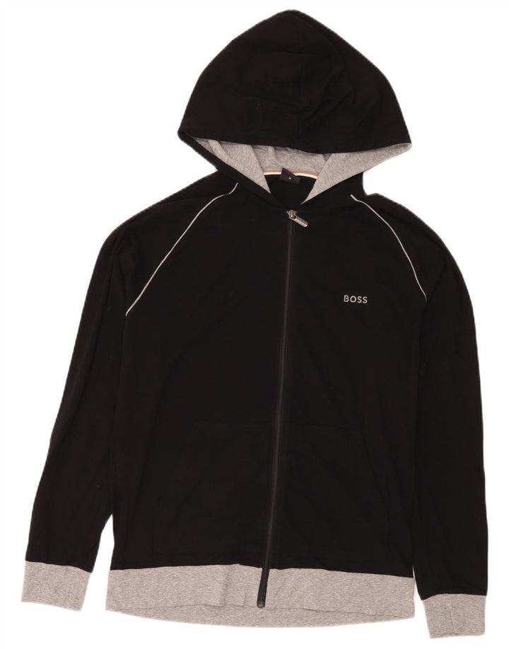 Hugo Boss Hættetrøje med lynlås til mænd Medium Sort Colourblock Bomuld