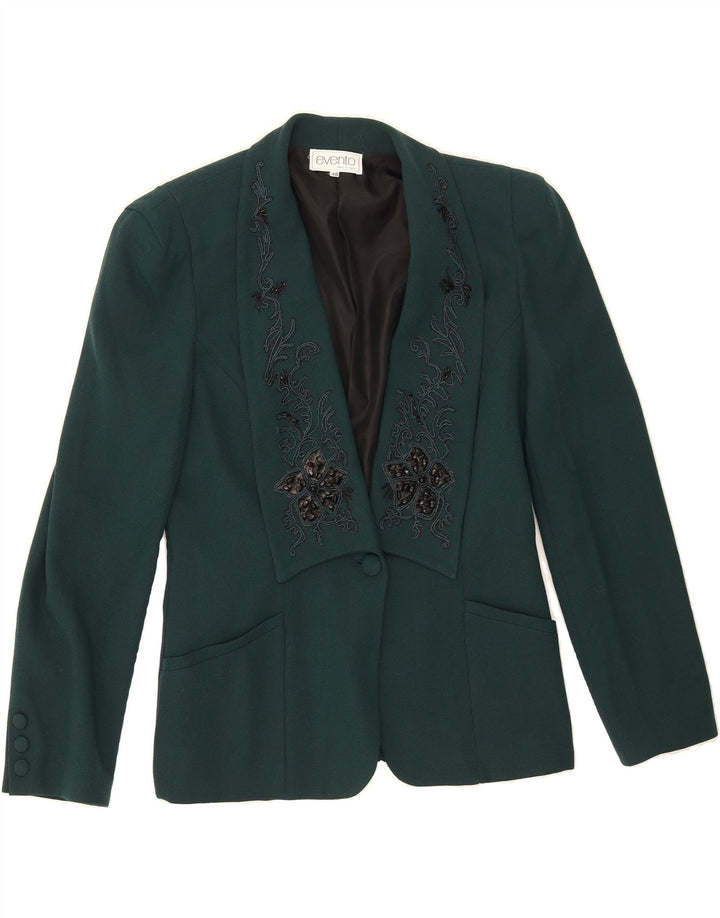 VINTAGE Womens 1 Button Blazer Jacket IT 46 Large Green Floral Acetate Vintage Vintage and Second-Hand Vintage from Messina Hembry 