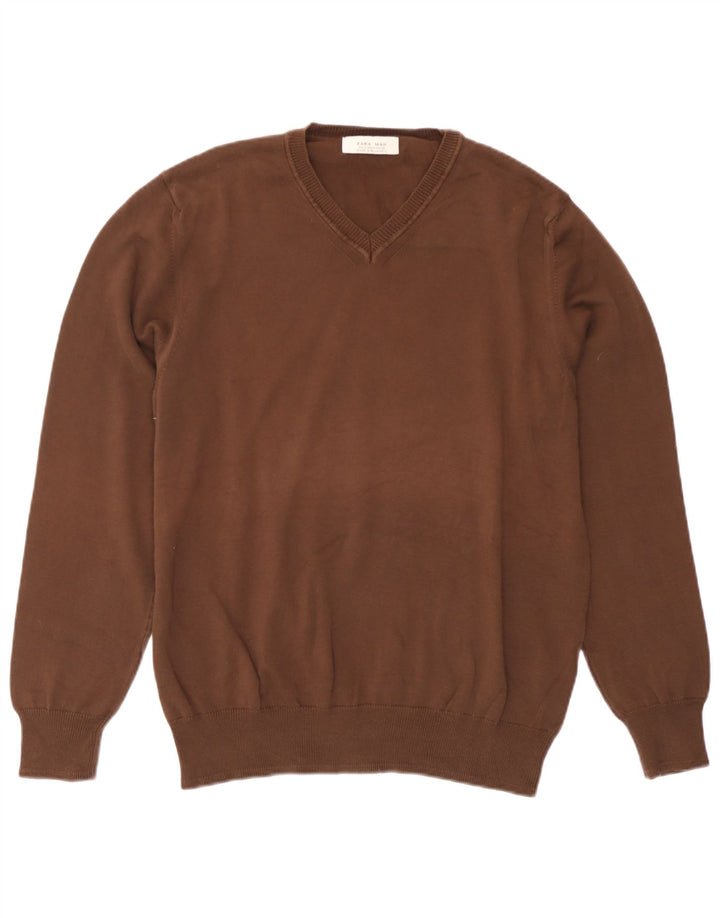 Zara Herre V-hals sweater Medium Brun Bomuld