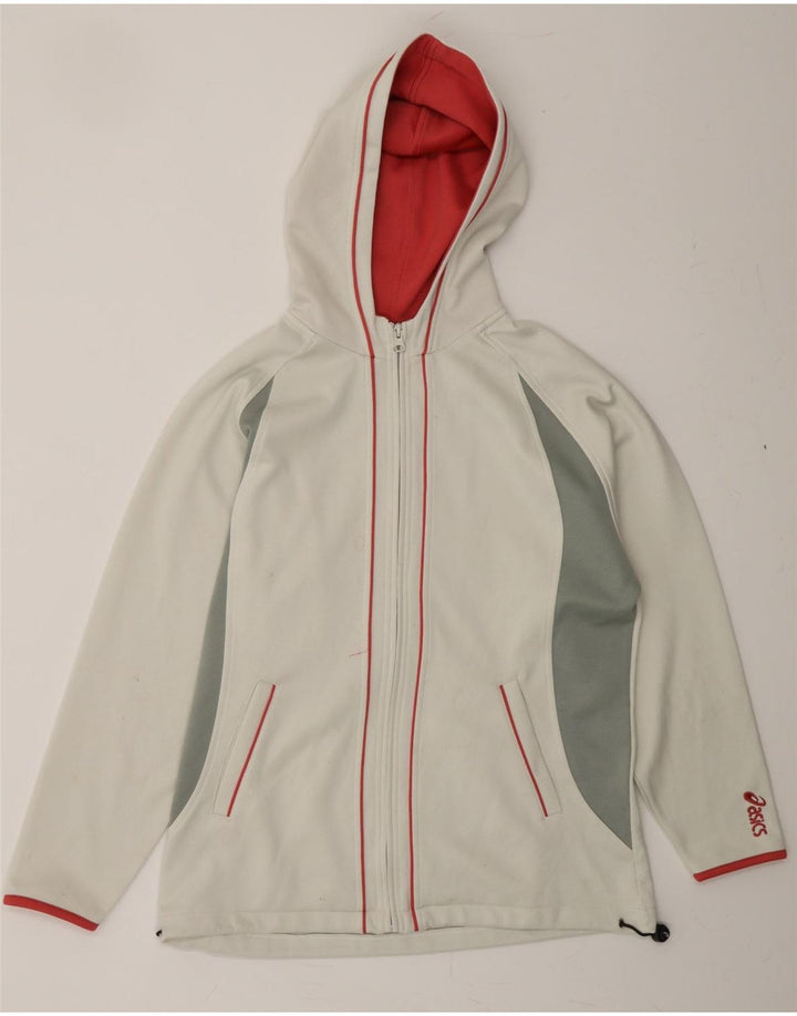 ASICS Womens Zip Hoodie Sweater UK 14 Medium White Colourblock Polyester Vintage Asics and Second-Hand Asics from Messina Hembry 