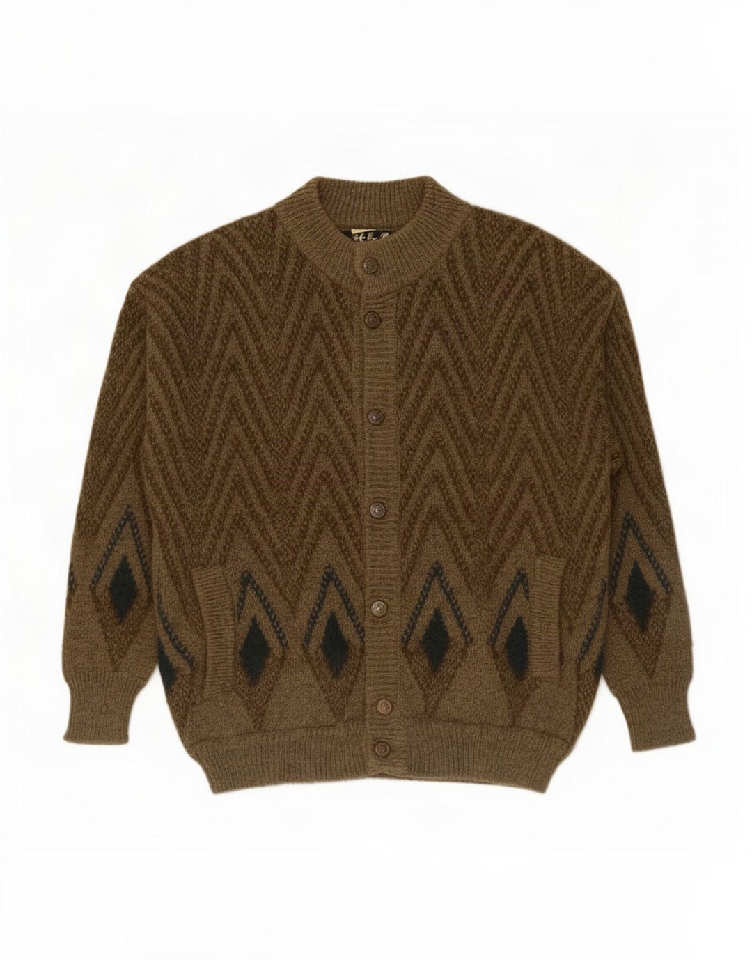 Vintage herre cardigan sweater Medium Khaki Geometrisk Uld