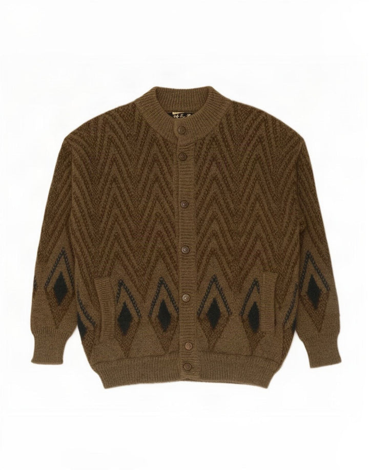 Vintage herre cardigan sweater Medium Khaki Geometrisk Uld