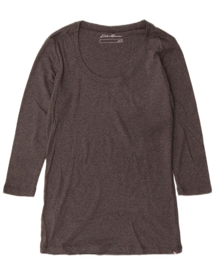 EDDIE BAUER Dame Top 3/4 ærmer UK 12 Medium Grå Bomuld