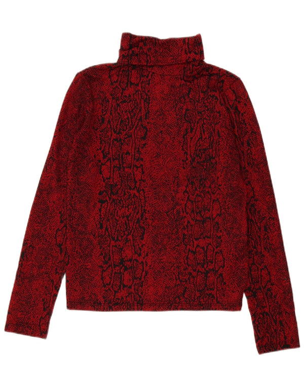 Zara Dame Roll Neck Top Langærmet UK 12 Medium Red Animal Print