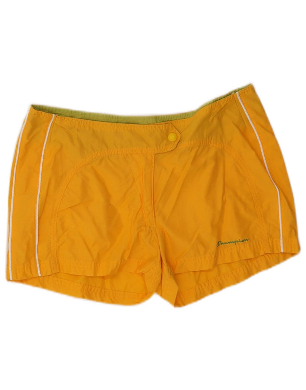 Champion Womens Sports Shorts UK 16 Large Yellow Cotton