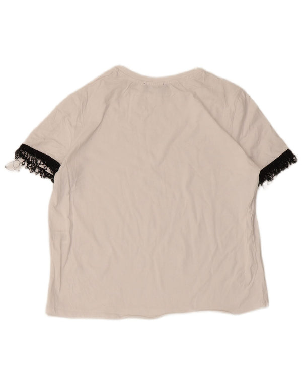 Zara T-Shirt Top UK 12 Medium Hvid Colourblock Bomuld