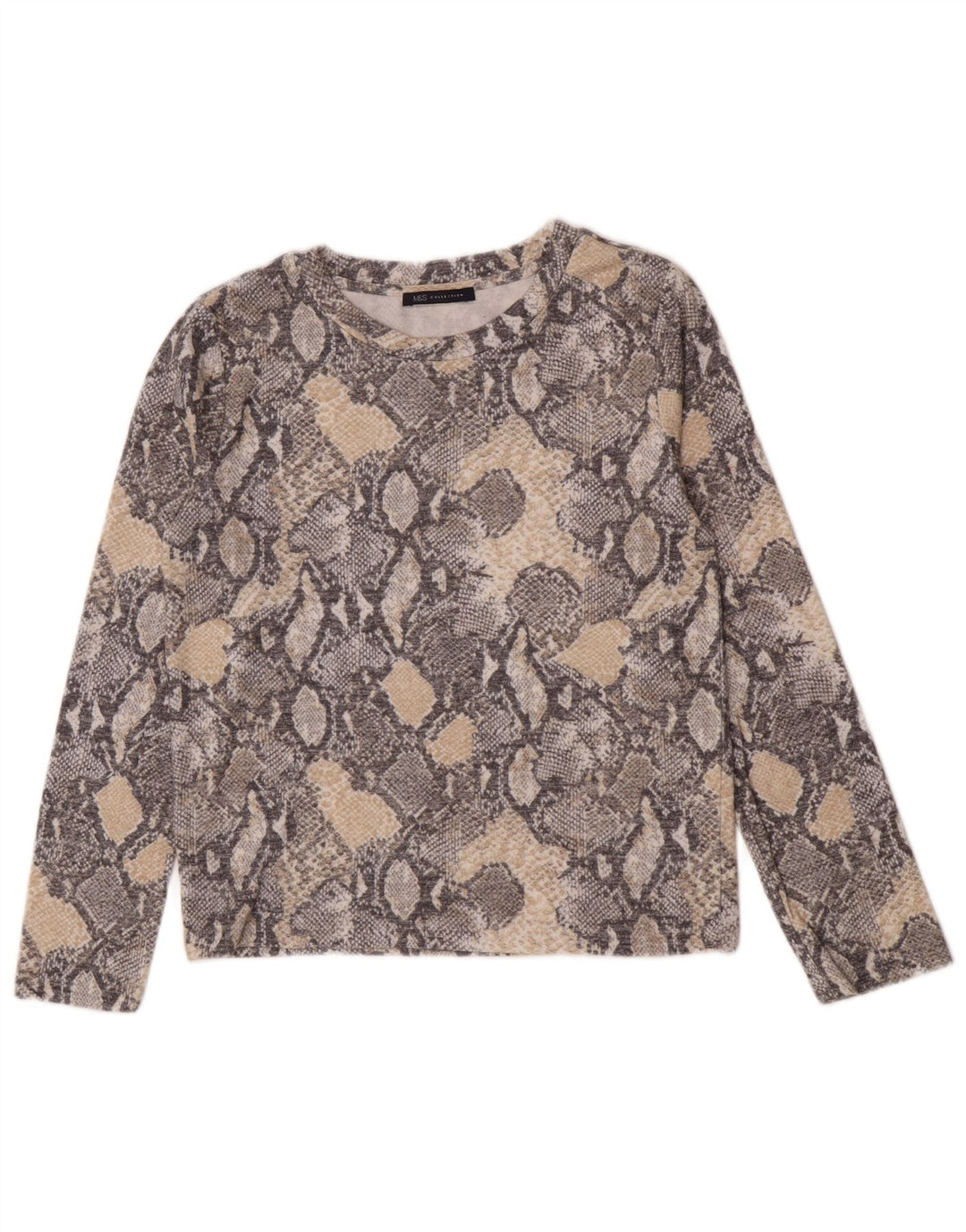 Marks & Spencer Dametop Langærmet UK 10 Small Grey Animal Print