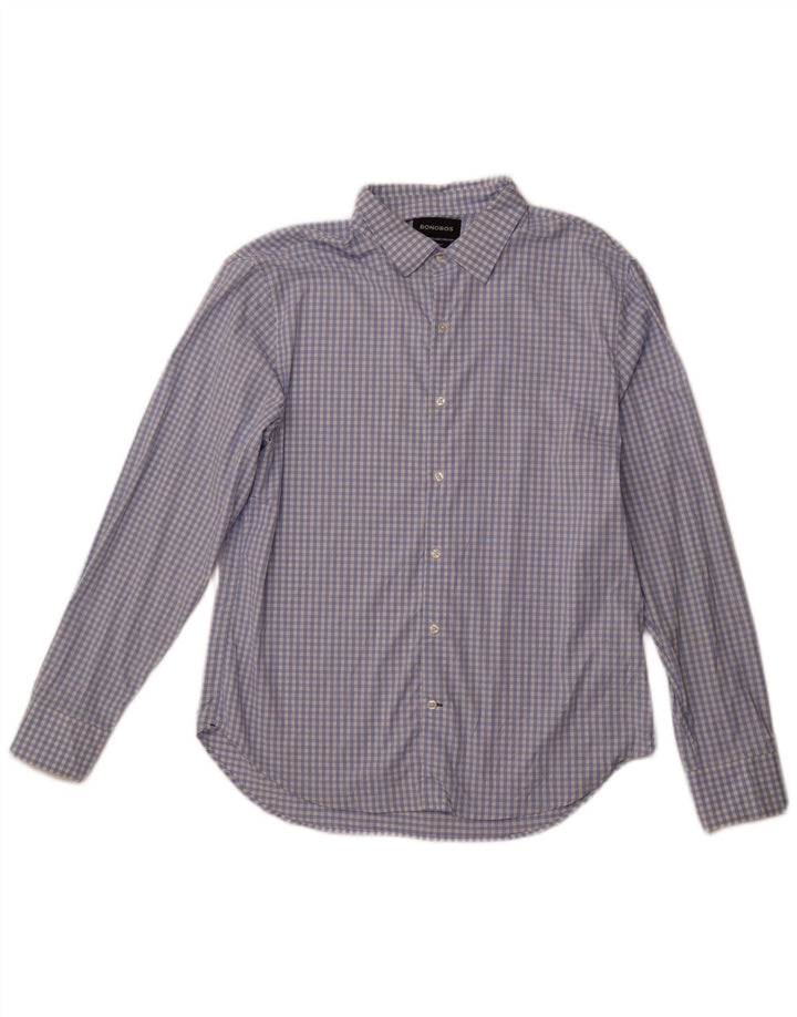 BONOBOS Herre Athletic Fit skjorte Stor blå Gingham Nylon