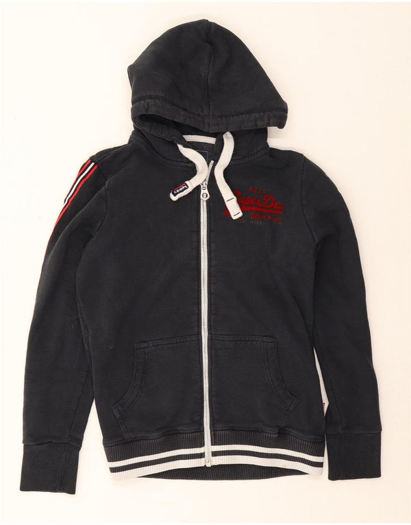 Superdry hættetrøje til kvinder med grafisk lynlås UK 14 Stor marineblå bomuld