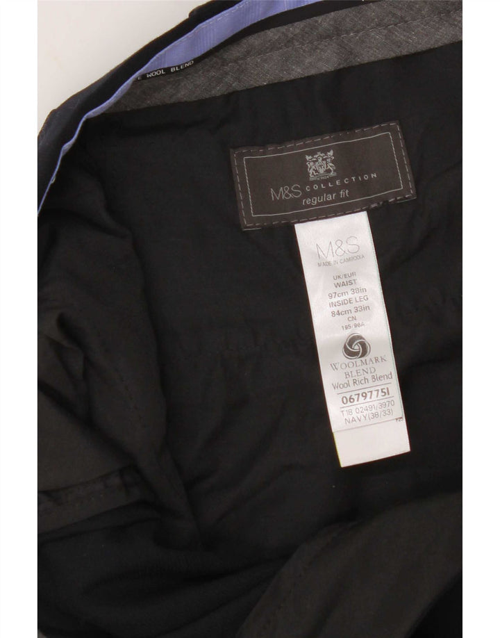 Marks & Spencer Herre Regular Fit Suit Bukser W38 L33 Marineblå polyester