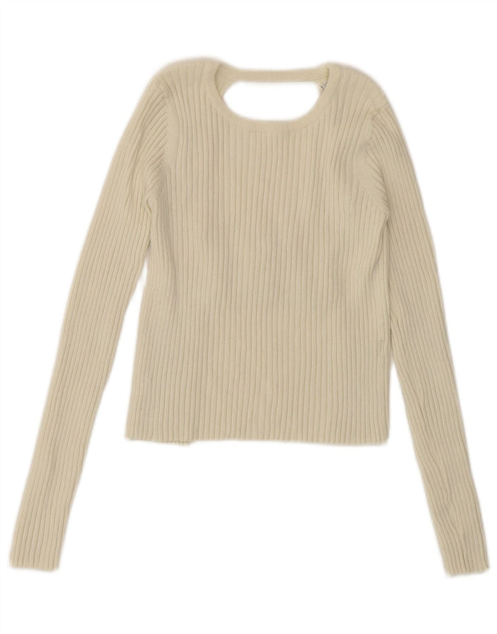 Zara Womens Cut Out Langærmet Crop Top UK 10 Small Off White