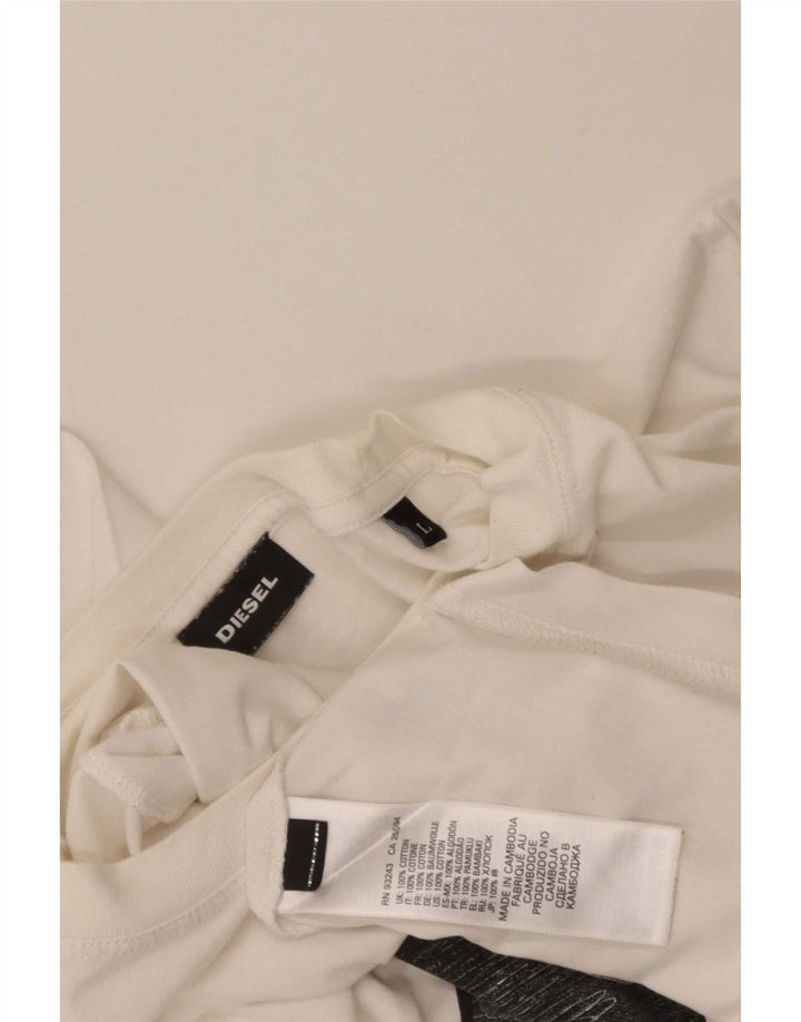 Diesel Herre Grafisk T-Shirt Top Stor Hvid Bomuld