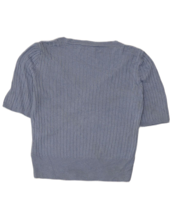 Marks & Spencer Dame Crop Bluse Top UK 12 Medium Blue Viscose