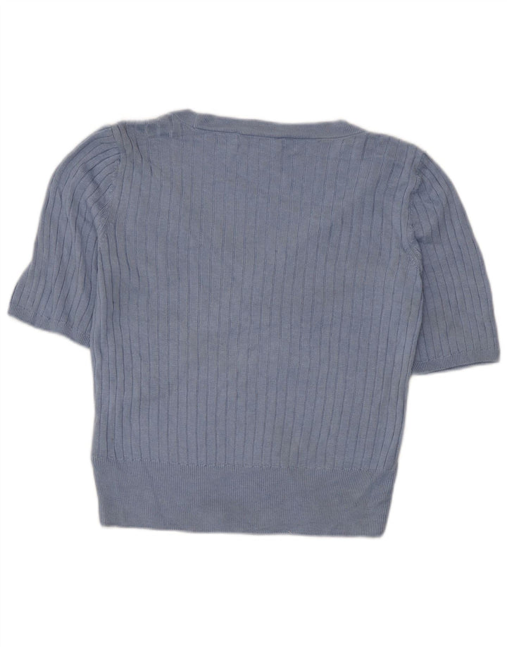 Marks & Spencer Dame Crop Bluse Top UK 12 Medium Blue Viscose