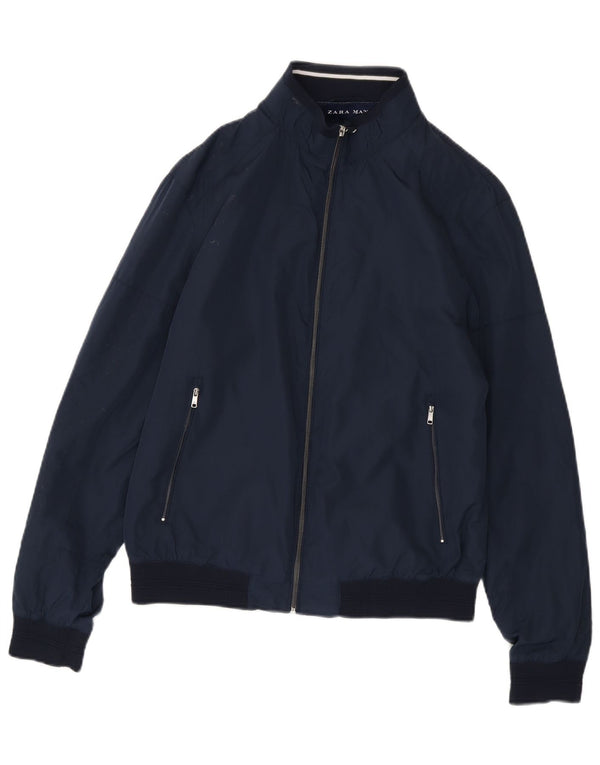 Zara Herre Bomber Jacket UK 40 Large Navy Blue Polyester